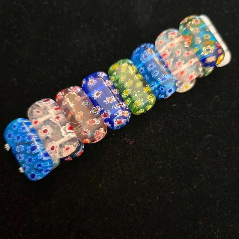 NEW Murano Venetian Glass Floral Millefiori Bead Stretch Bracelet